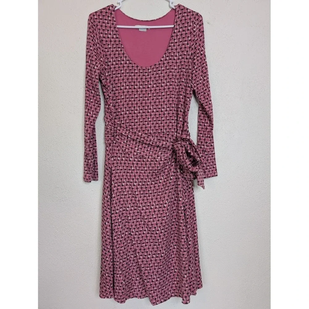 Boden Silvia‎ Printed Faux Wrap Long Sleeve Jersey Knit Midi Dress Pink Size 10R